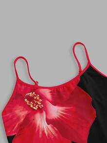 Resyla Women's Vacation Hibiscus Flowers Print High Stretch Knit Strap Ultra Long Slim Bodycon Maxi Long Cami Dress - Multicolor - View 4