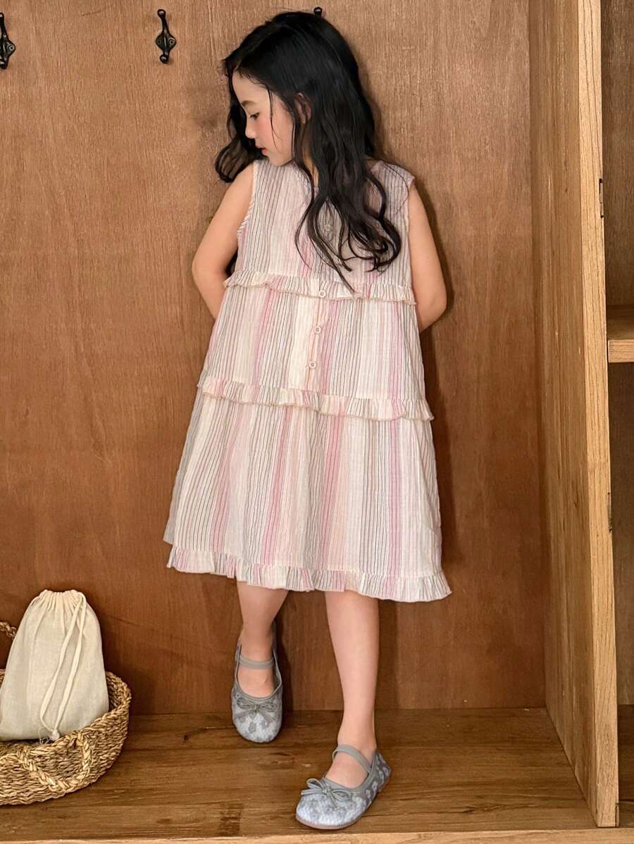 DAZY Young Girl Summer Casual Striped Sleeveless Dress - Multicolor - View 1