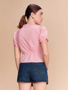 lacRébo 鼠尾草绿格纹上衣，饰有刺绣花纹，腰部正面系带 - 粉色 - 查看 5