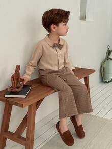 DAZY 男童长袖休闲前扣简约设计绅士套装 - 卡其色 - 查看 4