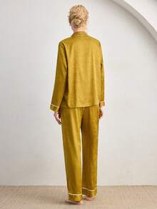 Ocili Women's Elegant Jacquard Top And Pants Pajama Set - Mustard Yellow - View 2