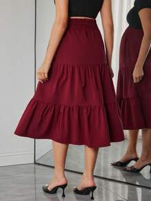 Maternity Bowknot Front Drawstring Waist A-Line Layered Skirt - Burgundy - View 2