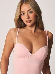 MISSGUIDED Heart Neck Bustier Jumpsuit Capri Length Fitted Bodycon Romper Night Club Wear - Baby Pink - View 5