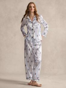 EverLounge Standard Size Women's British Style Open Front Long Sleeve Pajama Set - White - View 6