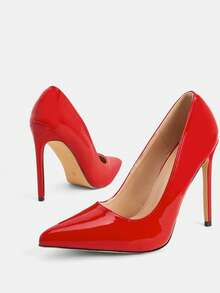 Glitzique Giày cao gót mũi nhọn chất liệu bóng gương dành cho nữ Thu/Đông 2025, mẫu mới 2024 màu đỏ, gợi cảm, thích hợp cho tiệc tùng, gót nhọn. - Đỏ - Xem 11