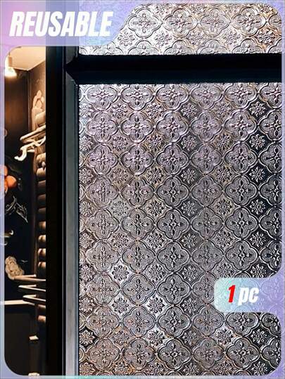 1 Roll Vintage Geometric Pattern Glass Film, Privacy Window Film, Glass Window Sticker, Reusable Non-Adhesive Glass Decoration For Home And Office