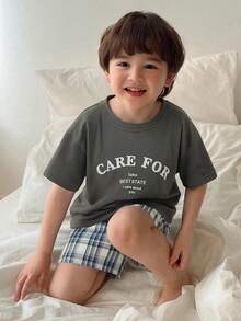 DAZY 男童宽松圆领短袖休闲家居服，夏季 - 灰色 - 查看 1