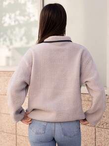 Andrea Bello Women's Casual Collared Half-Zip Sweatshirt, Autumn - Grey - View 2