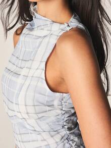 MISSGUIDED Checked High Neck Sleeveless Mini Dress With Ruched Detailing And Wrap Style Design - Multicolor - View 6