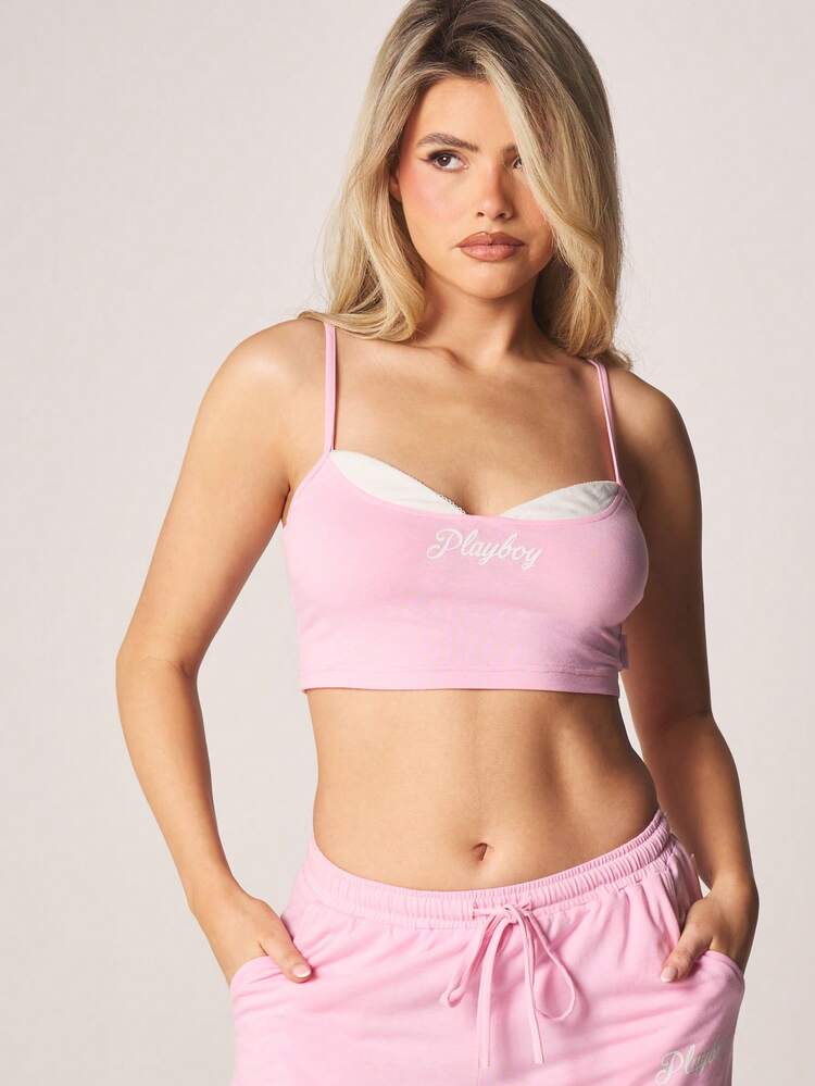 Missguided x Playboy Camisole Pajama Set With Drawstring Wide Leg Pants And Thin Straps For Comfortable Sleepwear Loungewear