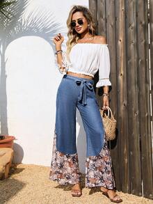 Breezaya Pantalones vaqueros de parchwork casuales minimalistas de unicolor, estampados o de patchwork para mujer - Azul - Ver 5