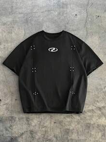 AXEPEAK Men's Minimalist Printed Round Neck Short Sleeve T-Shirt - Black - View 1