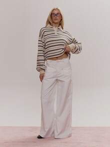 MUSERA 系带阔腿宽松修身裤，可爱少女性感，适合春冬季外出日常穿着，复活节糖果色 - 奶油色 - 查看 1