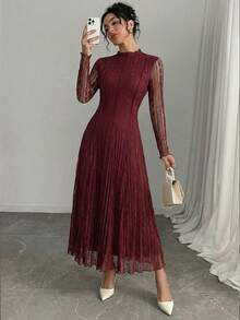 Modelyn Đầm ren trắng thanh lịch dành cho phụ nữ - Màu Đỏ Sâu - Xem 3