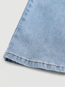 SHEIN Girlism Tween Girl Y2k Retro Washed Slim Fit Stretchy Denim Flare Leg Jeans With Slant Pocket For Summer - Light Wash - View 4