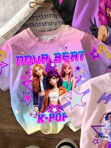 SHEIN 年轻女孩休闲简约时尚街头风可爱卡通女团，萌系动漫韩流，数字67设计 - 彩色 - 查看 4