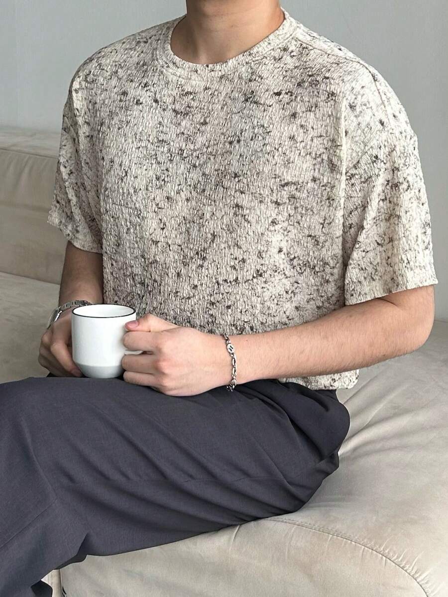 DAZY Men's Textured Fabric Crew Neck T-Shirt, Summer - Multicolor - View 1