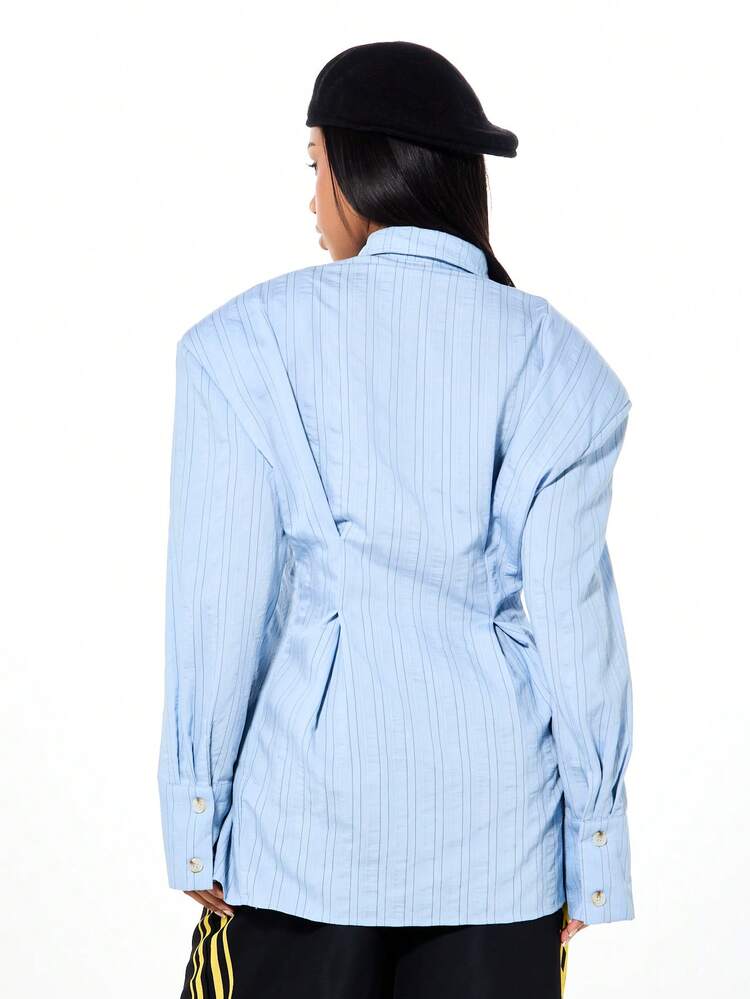 SUMWON WOMEN Striped Button Front Mini Dress With Patches