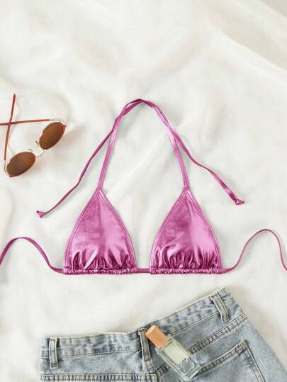 Swim Vcay Women's Solid Color Minimalist Halter Neck Swimwear Top 2026 New Women's Swimwear ArrivalFor School,Suitable For Holiday, Date, Afternoon Tea, Western, Cruise, Beach, Island, Road Trip, All Seasons, Music Festival, Boho Vacation,Bohemian Vacation, Chill Autumn ,Western Boho ,Elegant Tops For Women