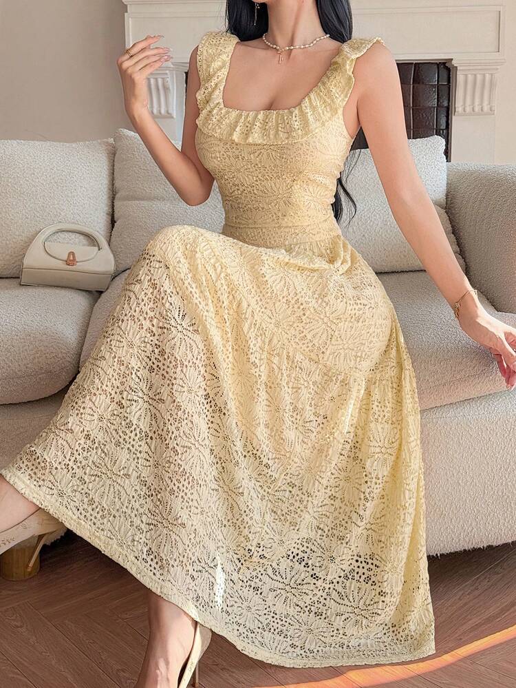 Women's Elegant Lace Ruffle Hem Camisole And Skirt 2 Pieces Set, Spring/Summer,Wedding Guest Dress Women