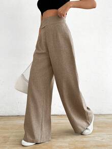 Chiquease 女士不对称腰线纯色休闲裤 - 杏色 - 查看 5