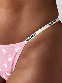 Missguided x Playboy 兔子印花丁字裤，带Logo腰带，贴身舒适 - 粉色 - 查看 5