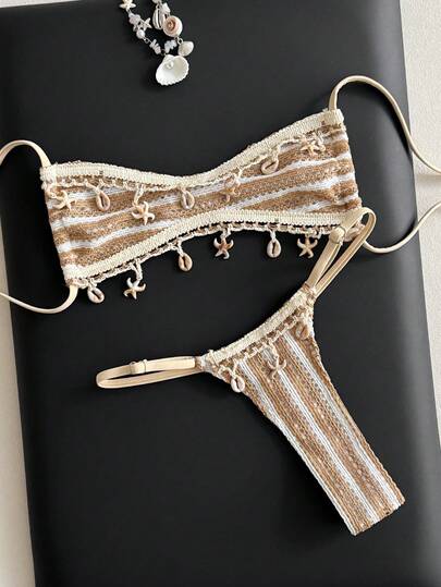 Swim Vcay 2pcs/Set Women's Colorblock Striped Fashionable Bikini, Summer 2026