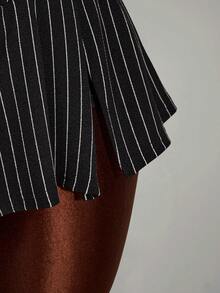 Amplova 女士性感露背条纹印花系带无袖连衣裙，配腰带，夏季 - 黑與白 - 查看 8