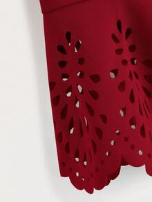 SHEIN Clasi 女士纽扣领提花休闲日常泡泡袖衬衫 - 玫瑰紅 - 查看 3