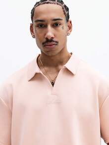 SUMWON Men's Box Fit Embroidered Polo Shirt Short Sleeve Collared Summer Casual Classic Boxy Cut Top - Apricot - View 4