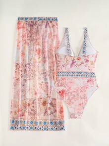 Swim Oasis 女士印花时尚泳衣，带罩裙，适合度假 - 彩色 - 查看 8