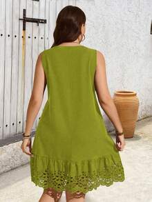 EMERY ROSE Plus Size Women Sleeveless Round Neck Printed Dress - Lime Green - View 2