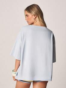 MISSGUIDED Camiseta gráfica "Encuéntrame en la playa" de manga corta y cuello redondo, de algodón, de talla grande, camiseta de declaración de vacaciones de verano - Celeste - Ver 2