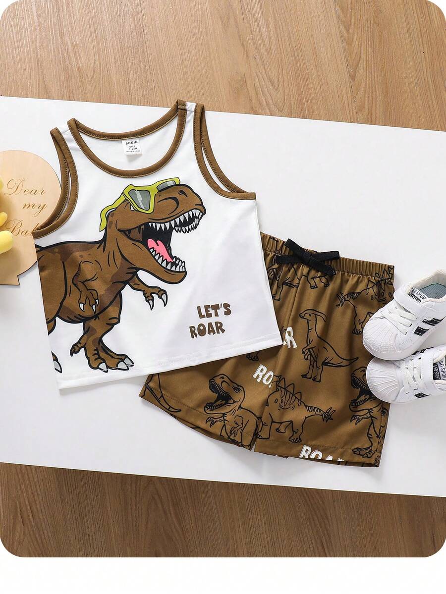 Infant Simple Print Sleeveless Top And Shorts Set - Multicolor - View 1