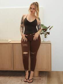 Arliah Brown Beaded Spaghetti Strap Tank Top For Ladies, Summer Tight Sexy Retro Cami Vest, Beach Holiday Sleeveless Top - Coffee Brown - View 6