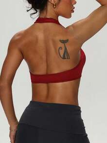 Rhythm Era Soutien-gorge de sport à dos nageur froncé de couleur unie pour grandes tailles - Rouge foncé - Voir 2