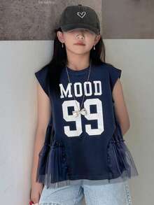 Dazy Kids 少女圆领无袖印花T恤，夏季 - 藏蓝色 - 查看 5