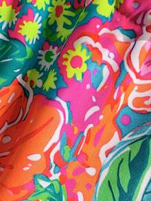 Bonvoyette 两件套，夏季海滩度假随机印花金色贝壳装饰加粗肩带挂脖三角文胸上衣和比基尼泳裤性感女士泳装彩色比基尼套装波西米亚风比基尼套装度假比基尼套装保守比基尼套装花卉比基尼套装 - 彩色 - 查看 6