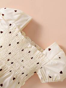 Souflis Souflis 女婴撞色爱心印花方领短袖连衣裙 - 杏色 - 查看 4