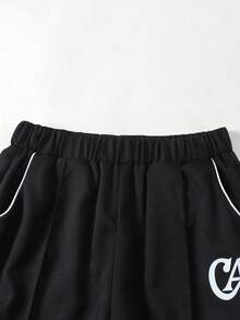 SHEIN 青少年/年轻男士宽松 CA 标志印花直筒裤，适合街头服饰和运动，春夏皆宜 - 黑色 - 查看 4