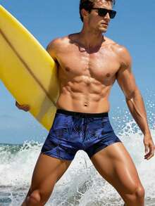 Manfinity Swimmode Bañador de hombre con estampado tropical y cordón en la cintura, estilo hawaiano - Multicolor - Ver 4