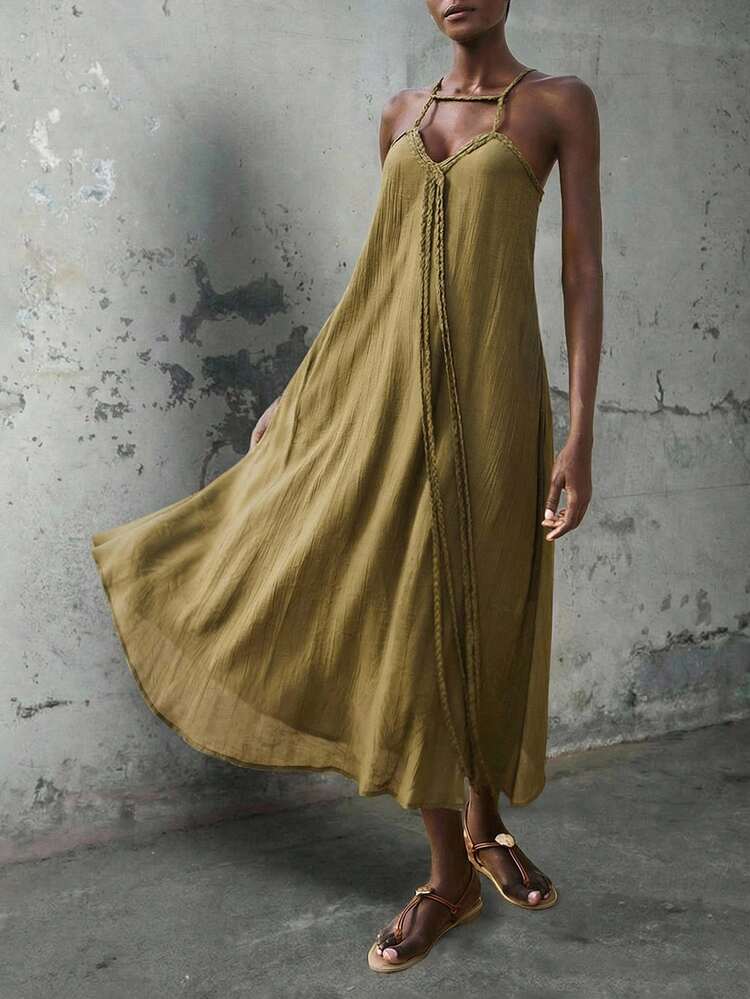 SHEIN Maija Outfit Deas For Dress,Women Solid Color Loose Casual Long Strap Dress,Vacation Outfits,Vacation Outfits Women,Summer Holiday Outfits ,Beach Vacation Outfits For Women Beach Summer Holiday Beach Vacation Summer Going Out Graduation  Casual Holiday Beach Cruise Travel  Romantic, Fashion, Versatile; Suitable For Summer Vacation, Comfortable, Bohemian Style, Beach Wear, Simple Daily Wear, Country Style, Essential, Solid Color, Holiday Casual, Decent, Single Lady,Y2k