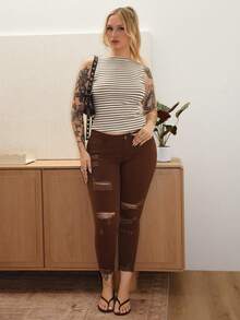 Arliah Zerrissene Und Gefranste Skinny-jeans - Kaffeebraun - Übersicht 1