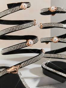 SHUZIA Sandal đế bằng nữ mũi tròn đính đá lấp lánh, quai mảnh, có nhẫn xỏ ngón. - màu đen - Xem 6