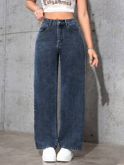 Jeanoix سراويل جينز كاجوال لون أحادي للنساء