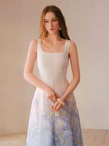 MOTF PREMIUM VESTIDO MIDI EVASÉ CON ESTAMPADO FLORAL ELEGANTE PARA MUJER - Azul - Ver 6