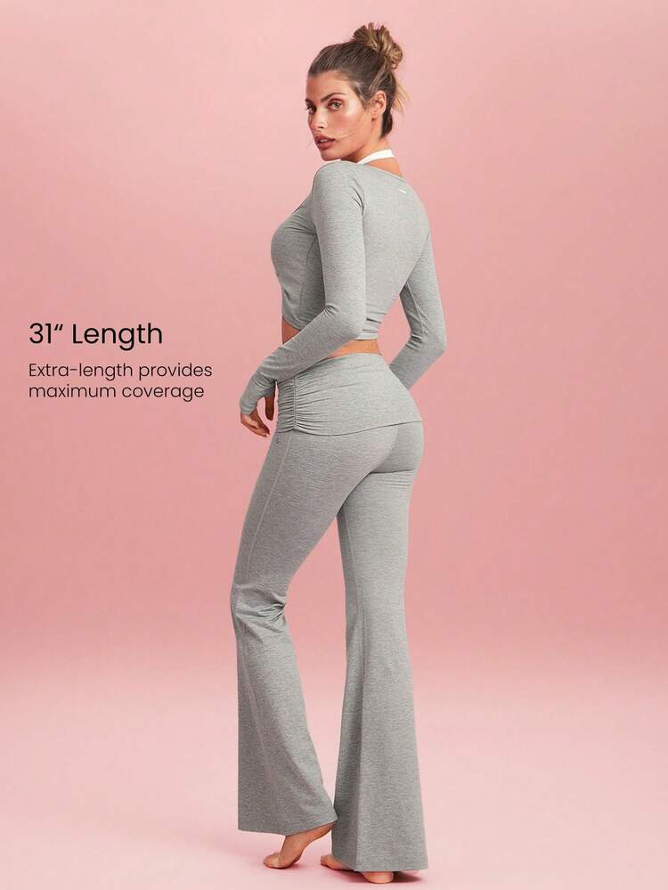 31" Softy Velvaire Dare To Flare Super Soft Pleated Foldable Waistband Flare Leggings Yoga Pilates Studio Daily Wear