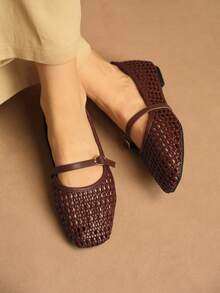 女士新款时尚法式软底芭蕾平底鞋，蝴蝶结装饰绒面革方头乐福鞋 - 棕色 - 查看 3