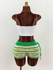 Amplova Y2k Women's Casual Patchwork Knot Design Versatile Daily Wear Knit Shorts Summer Holidays Carnival Costume Spring Women Beach Vacations Women Elegant For Women Vacations Y2k Party Valentine's Day Summer For Women Spring - Army Green - View 7