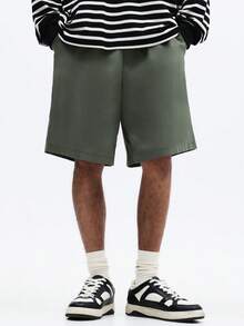 SUMWON Men's Relaxed Poplin Bermuda Shorts With Comfortable Cuffed Hem For Summer Casual Wear Plain - Army Green - View 1